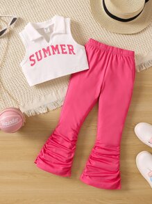 SHEIN Cô Gái Trẻ Lá thư Và Thể thao Mô hình Giải trí Phong cách đường phố Áo polo Và Bộ quần short Cho mùa hè - Nhiều màu - Xem 1