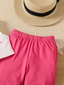 SHEIN Cô Gái Trẻ Lá thư Và Thể thao Mô hình Giải trí Phong cách đường phố Áo polo Và Bộ quần short Cho mùa hè - Nhiều màu - Xem 3