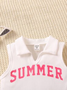 SHEIN Cô Gái Trẻ Lá thư Và Thể thao Mô hình Giải trí Phong cách đường phố Áo polo Và Bộ quần short Cho mùa hè - Nhiều màu - Xem 5