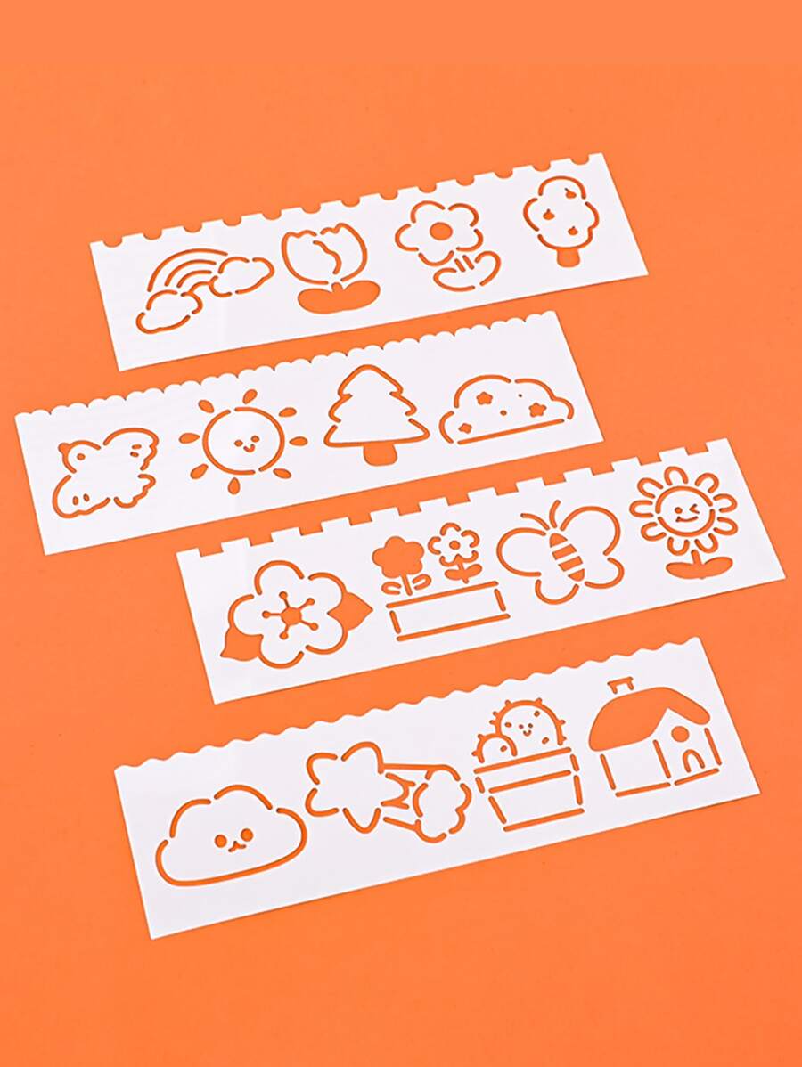 4入組白色卡通鏤空繪圖模板簡單多用途繪圖模板用於繪圖DIY工藝 - 白色 - 查看 1