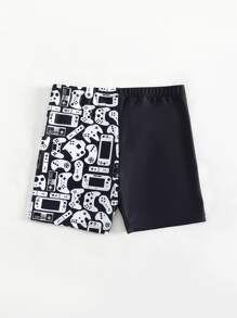 Tween Boy Gamepad & Letter Graphic Swim Shorts