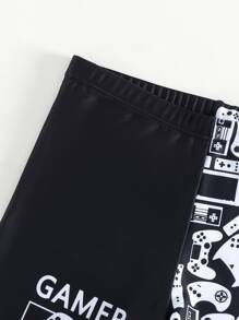 Tween Boy Gamepad & Letter Graphic Swim Shorts