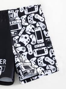 Tween Boy Gamepad & Letter Graphic Swim Shorts