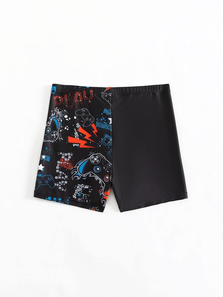 Tween Boy Gamepad & Letter Graphic Swim Shorts