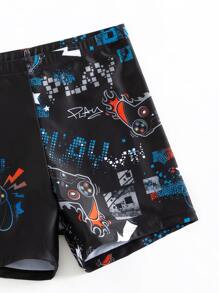 Tween Boy Gamepad & Letter Graphic Swim Shorts
