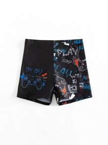 Tween Boy Gamepad & Letter Graphic Swim Shorts