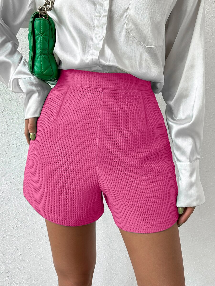 SHEIN Privé 高腰拼接細節短褲 - 玫紅色 - 查看 1