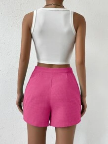 SHEIN Privé 高腰拼接細節短褲 - 玫紅色 - 查看 2
