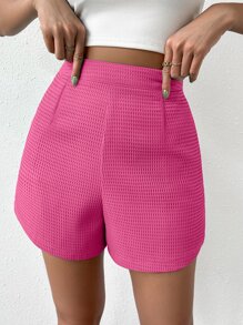 SHEIN Privé 高腰拼接細節短褲 - 玫紅色 - 查看 3