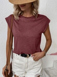 SHEIN LUNE 素色蝙蝠袖T恤 - 紅木色 - 查看 4