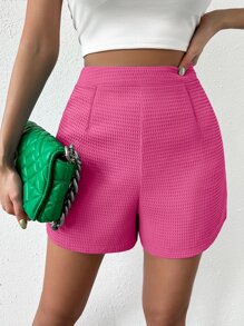 SHEIN Privé 高腰拼接細節短褲 - 玫紅色 - 查看 5