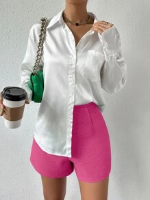 SHEIN Privé 高腰拼接細節短褲 - 玫紅色 - 查看 6