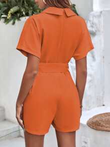 SHEIN Frenchy Áo liền quần nữ Thắt lưng Túi màu trơn Giải trí - trái cam - Xem 2