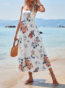 SHEIN Holidaya Floral Print Cami Dress - White - View 3
