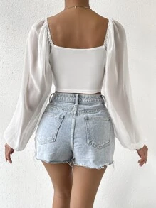 Firerie Top crop girante delantero de manga farol - Blanco - Ver 2