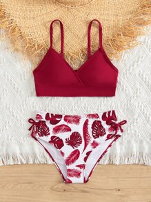 Tween Girl Tropical Print Bikini Set Summer Beach - Red and White - View 5