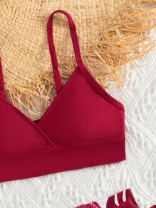 Tween Girl Tropical Print Bikini Set Summer Beach - Red and White - View 3