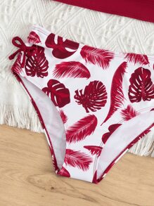 Tween Girl Tropical Print Bikini Set Summer Beach - Red and White - View 4