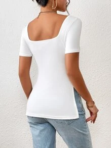 SHEIN Essnce Áo thun nữ Chia màu trơn Giải trí - trắng - Xem 2