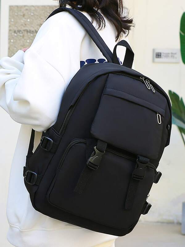 Medium Laptop Backpack Release Buckle Decor Minimalist SHEIN USA