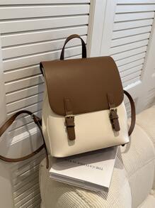 Small Flap Backpack Two Tone Buckle Decor PUSchool Backpack,School Bag,Big Backpack,Backpack School,Back To School BagsPortable,Lightweight, Suitable For Teen Girls Women College Students, Perfect For Back To School,First Day Of School,College,Middle School, High School - Multicolor - View 4