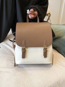 Small Flap Backpack Two Tone Buckle Decor PUSchool Backpack,School Bag,Big Backpack,Backpack School,Back To School BagsPortable,Lightweight, Suitable For Teen Girls Women College Students, Perfect For Back To School,First Day Of School,College,Middle School, High School - Multicolor - View 5