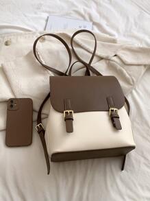 Small Flap Backpack Two Tone Buckle Decor PUSchool Backpack,School Bag,Big Backpack,Backpack School,Back To School BagsPortable,Lightweight, Suitable For Teen Girls Women College Students, Perfect For Back To School,First Day Of School,College,Middle School, High School - Multicolor - View 6