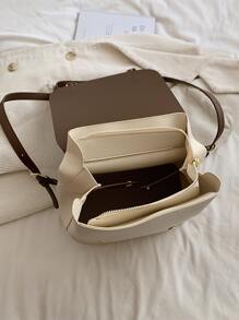 Small Flap Backpack Two Tone Buckle Decor PUSchool Backpack,School Bag,Big Backpack,Backpack School,Back To School BagsPortable,Lightweight, Suitable For Teen Girls Women College Students, Perfect For Back To School,First Day Of School,College,Middle School, High School - Multicolor - View 7