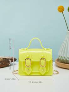 Girls Buckle Decor Flap Square Bag Silicone - Yellow - View 3