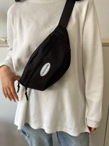 腰部字母圖案包黑色中性尼龍