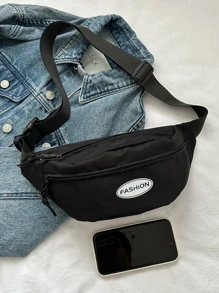 腰部字母圖案包黑色中性尼龍