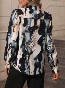 SHEIN LUNE Marble Print Button Front Shirt,Long Sleeve Tops Fall Cloth For Women - Multicolor - View 2