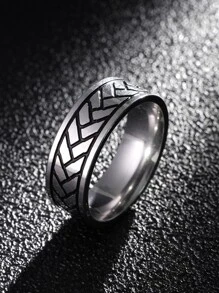 Nhẫn nam họa tiết hình học - Bạc - Xem 1