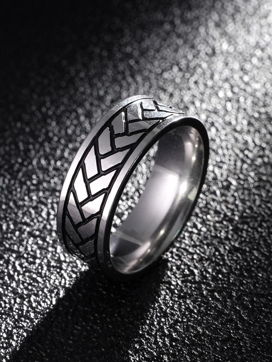 Nhẫn nam họa tiết hình học - Bạc - Xem 1