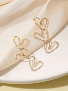 1pair Fashion Heart Stud Earrings For Women For Daily Decoration - Gold - View 2