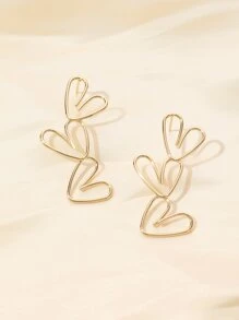 1pair Fashion Heart Stud Earrings For Women For Daily Decoration - Gold - View 4