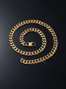 1入組時尚極簡風格不銹鋼古巴的鍊式項鍊適合男士日常裝飾,適用於首飾類禮品和派對 - 金黃色 - 查看 2