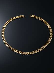 1入組時尚極簡風格不銹鋼古巴的鍊式項鍊適合男士日常裝飾,適用於首飾類禮品和派對 - 金黃色 - 查看 3