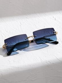 1 par de Gafas de sol de moda cuadradas para hombre con lentes teñidas sin borde, protección UV de gafas de sol vintage de marco rectangular - Degradado - Ver 2