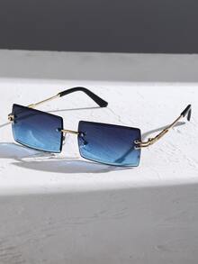 1 par de Gafas de sol de moda cuadradas para hombre con lentes teñidas sin borde, protección UV de gafas de sol vintage de marco rectangular - Degradado - Ver 3