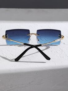 1 par de Gafas de sol de moda cuadradas para hombre con lentes teñidas sin borde, protección UV de gafas de sol vintage de marco rectangular - Degradado - Ver 4