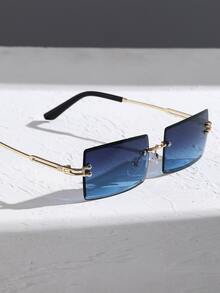 1 par de Gafas de sol de moda cuadradas para hombre con lentes teñidas sin borde, protección UV de gafas de sol vintage de marco rectangular - Degradado - Ver 5