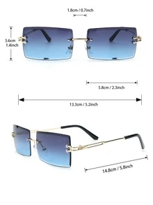 1 par de Gafas de sol de moda cuadradas para hombre con lentes teñidas sin borde, protección UV de gafas de sol vintage de marco rectangular - Degradado - Ver 6