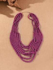 1pc Fashionable Multilayer Necklace With Heavy Duty Design - Hot Pink - View 3