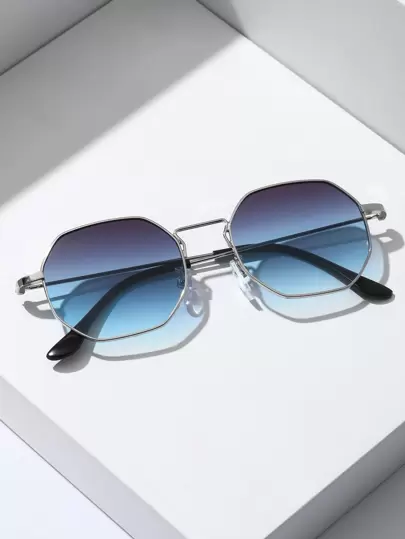 1 件男士时尚几何金属装饰眼镜波西米亚风优雅适合夏季海滩度假、户外、旅行返校时尚学院风