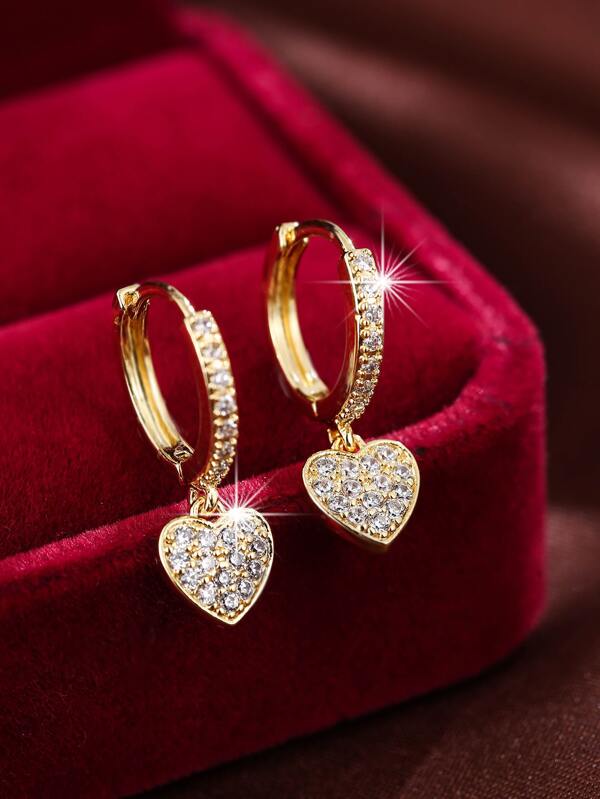 1 Pair Women's Elegant Zirconia Heart Stud Earrings