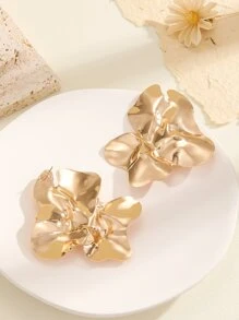 1 cặp hoa tai đính đá kim loại không đối xứng thời trang dành cho phụ nữ để trang trí hàng ngày - Vàng - Xem 2