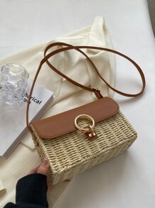 撞色草編包小,完美適合夏天海灘旅行度假 - 彩色 - 查看 1