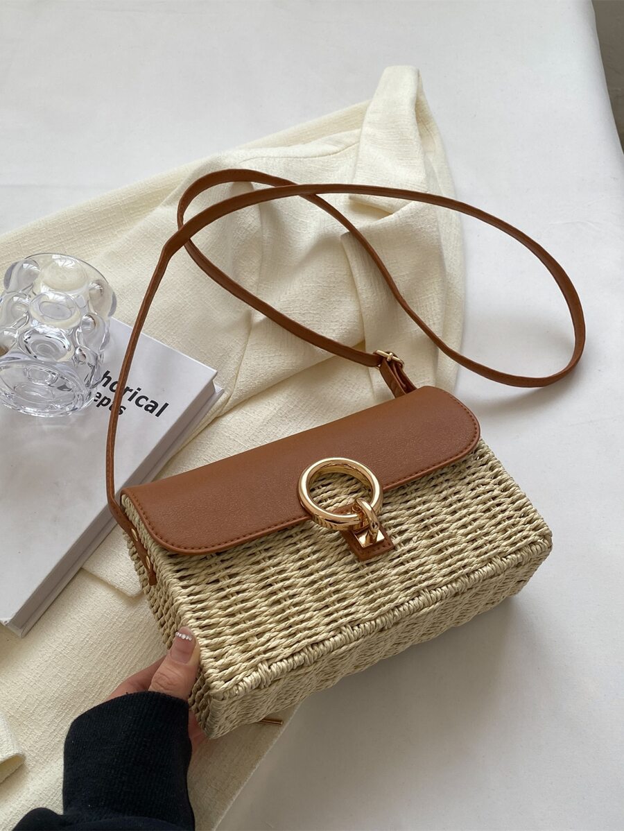 撞色草編包小,完美適合夏天海灘旅行度假 - 彩色 - 查看 1