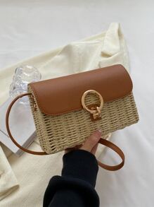 撞色草編包小,完美適合夏天海灘旅行度假 - 彩色 - 查看 2